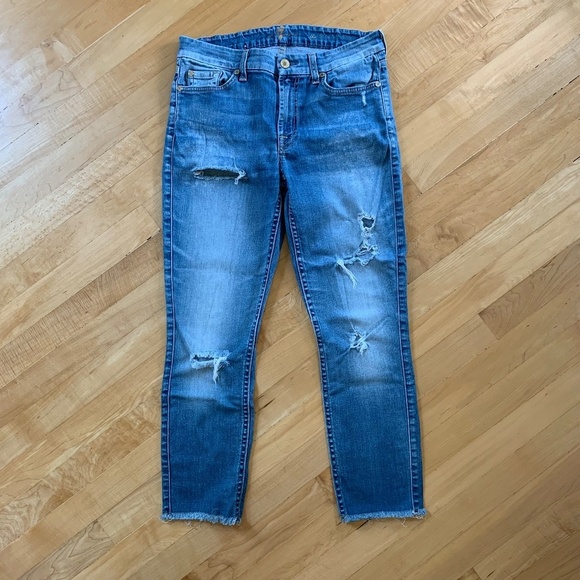 7 For All Mankind The Skinny Distressed Jeans Size 27 - Picture 1 of 10